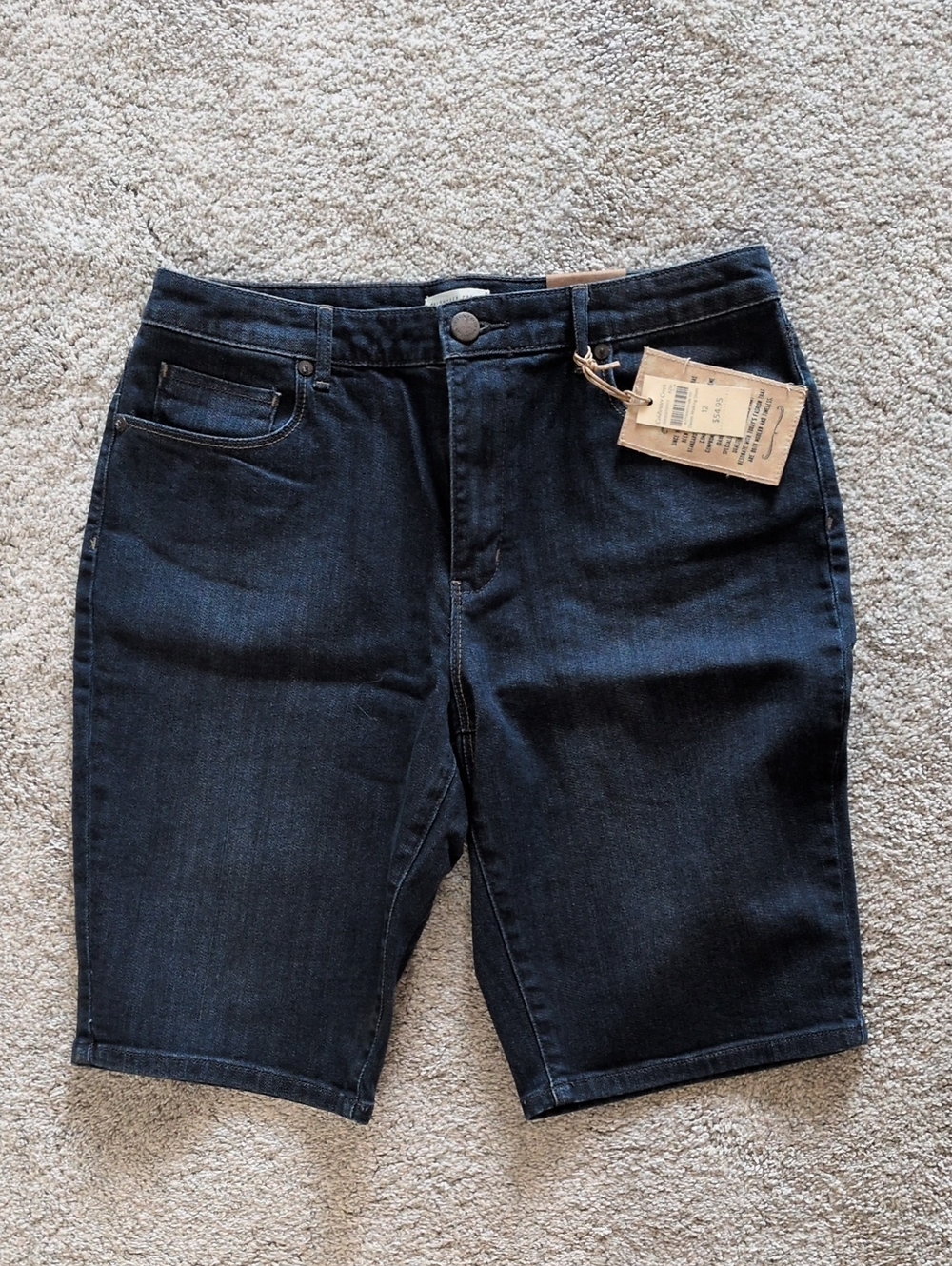 NWT Coldwater Creek Dark Denim Bermuda Walking Shorts Natural Fit Size 12